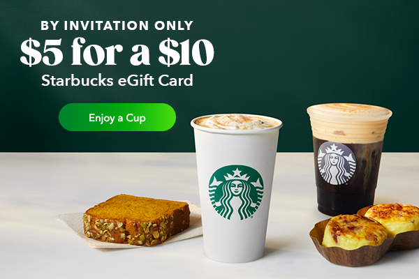 $10 Starbucks eGift Card for ONLY $5 for select Groupon accounts only
