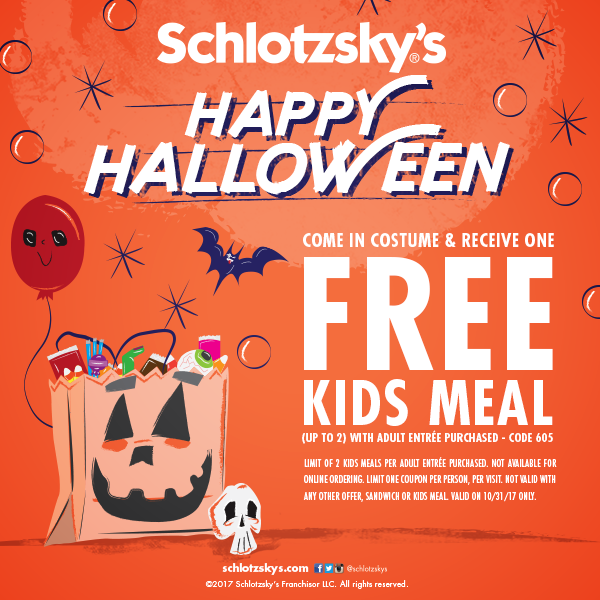 Schlotzsky's: FREE Kids Meal with Adult Entree Purchase on 10/31