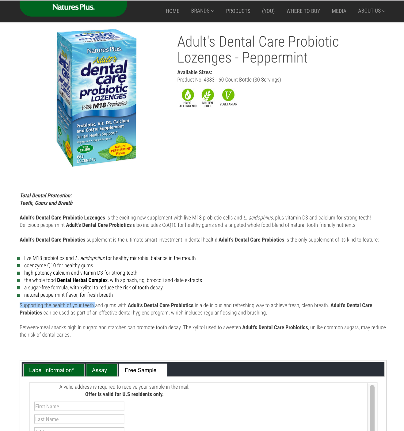 FREE Dental Care Probiotic Lozenges Sample | VonBeau