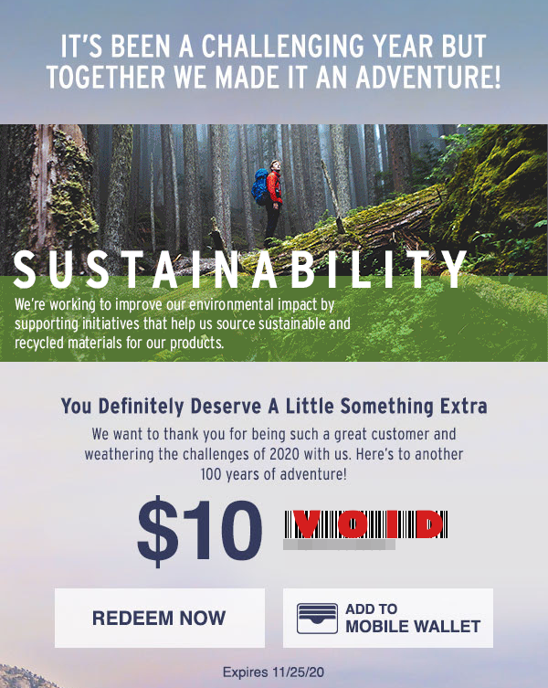 FREE $10 Eddie Bauer Gift Certificates via Email Throughout the Year