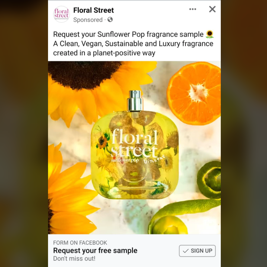 Floral-Street-sunflower-pop-fragrance-sample-ad-screenshot