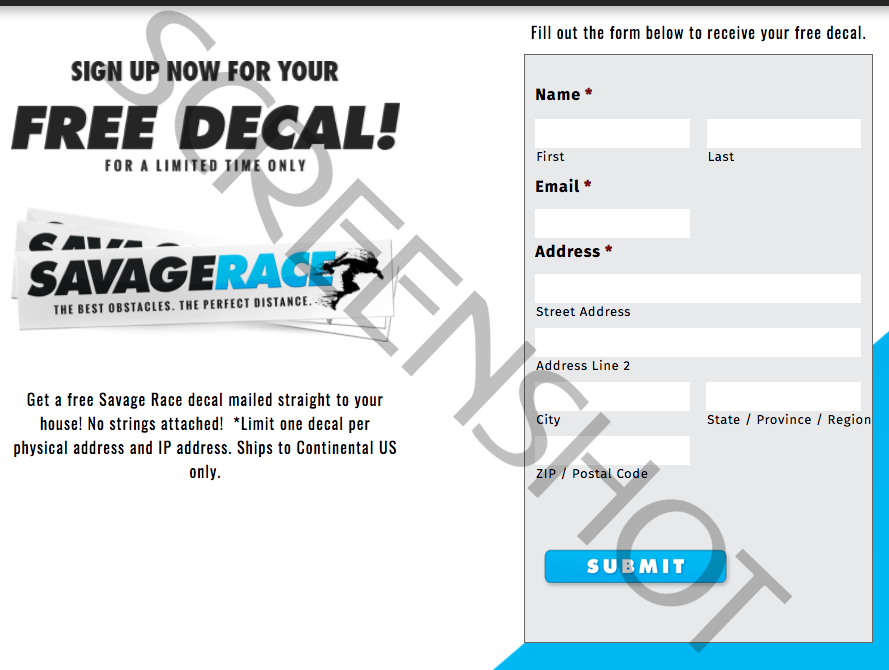 FREE Sample Offer Page Screenshot