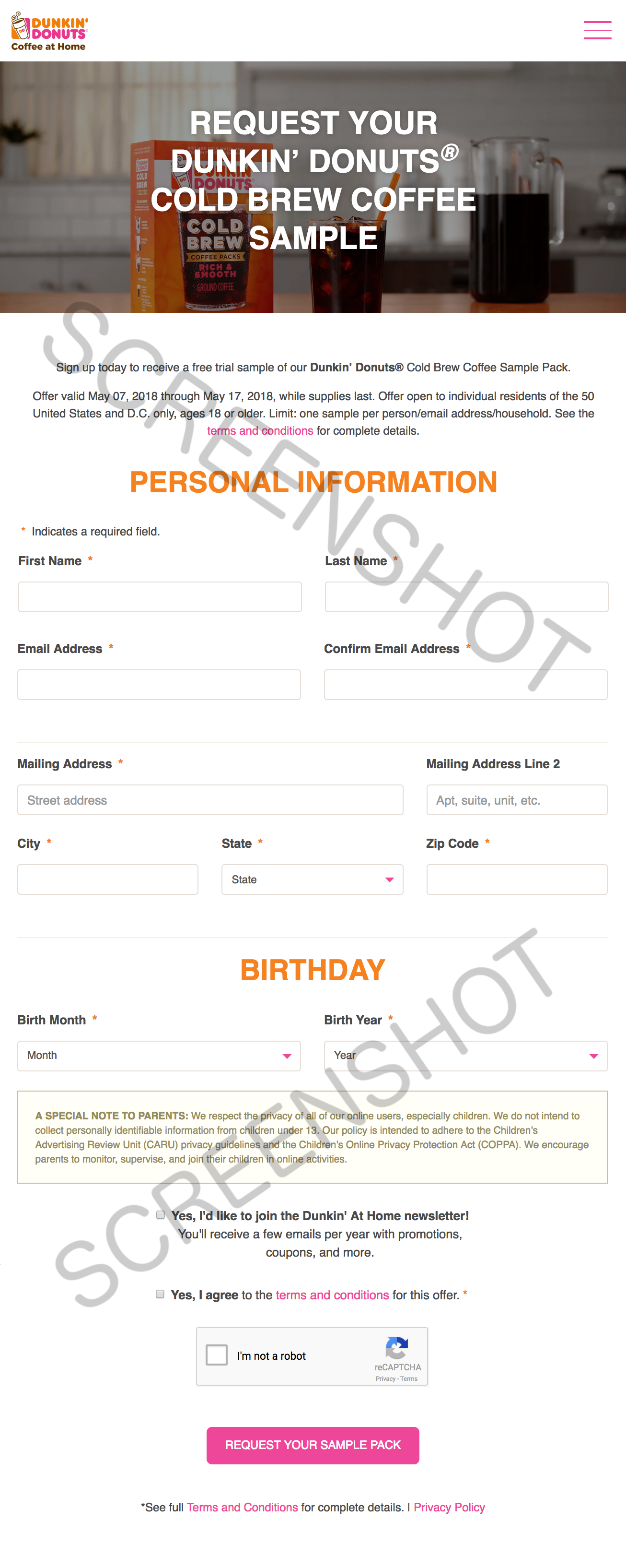 Screenshot of FREE Sample Offer
