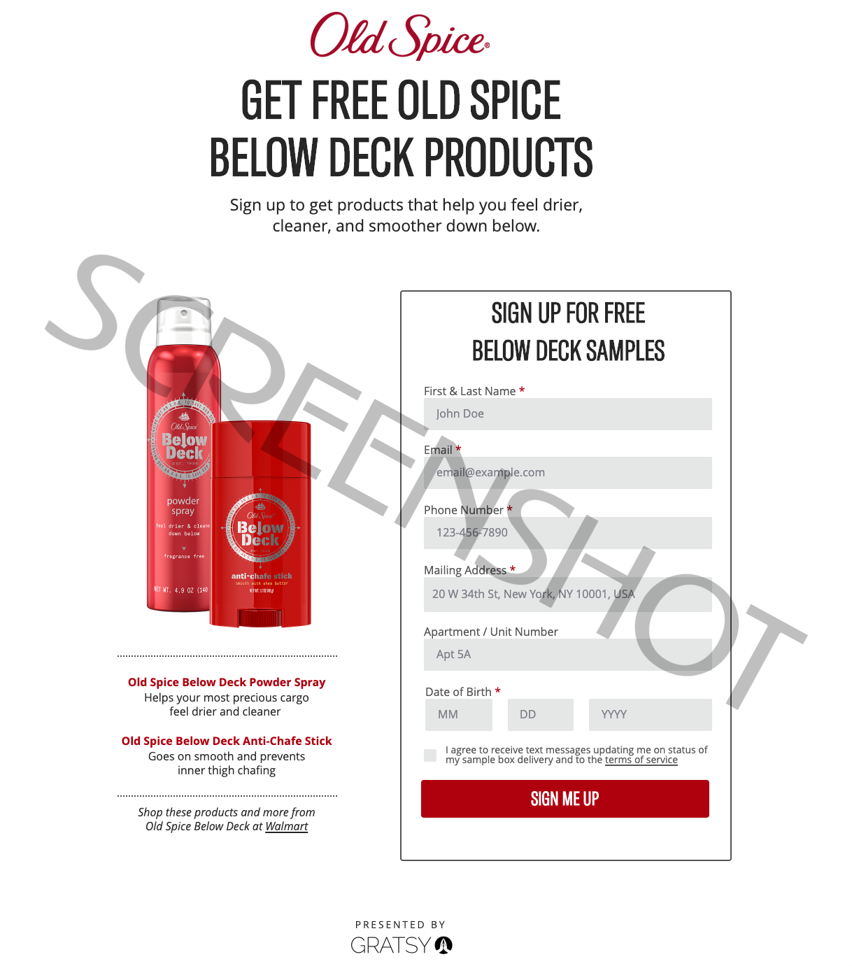 Screenshot of FREE Old Spice Below Deck Products offer