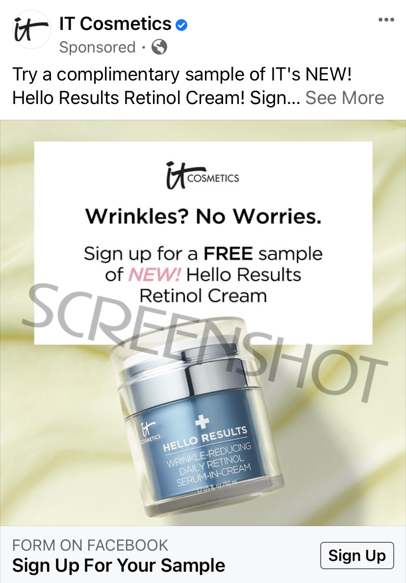 FREE IT Cosmetics Hello Results Retinol Cream Sample