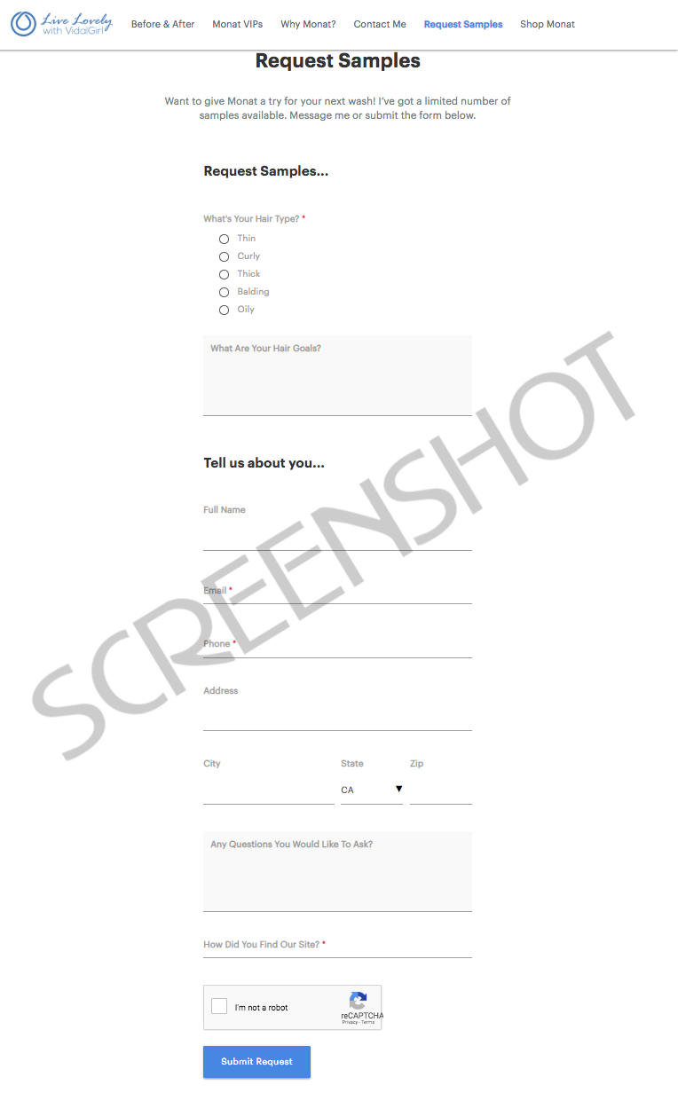 Screenshot of FREE Sample Offer