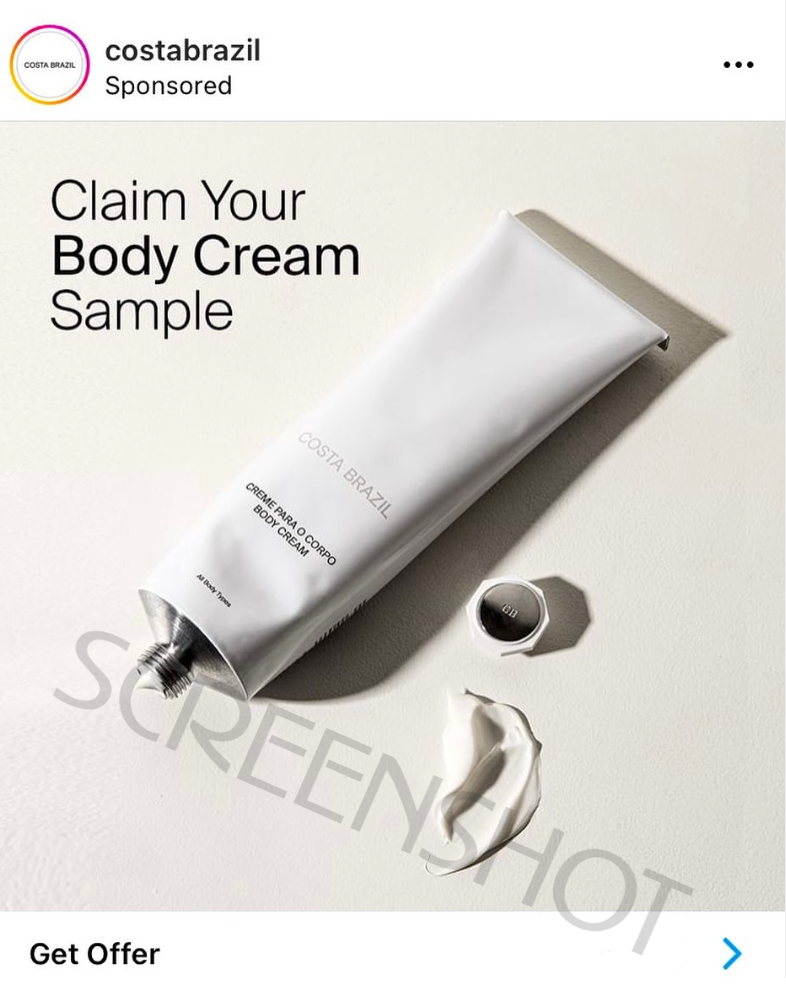 screenshot-of-costa-brazil-free-body-cream-sample-sponsored-ad
