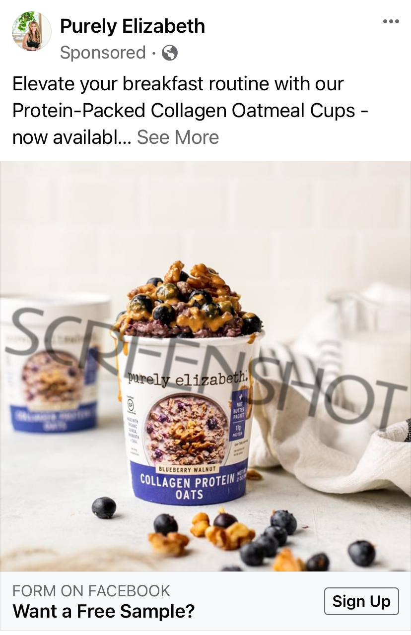 screenshot-purely-elizabeth-oatmeal-cup-sponsored-ad