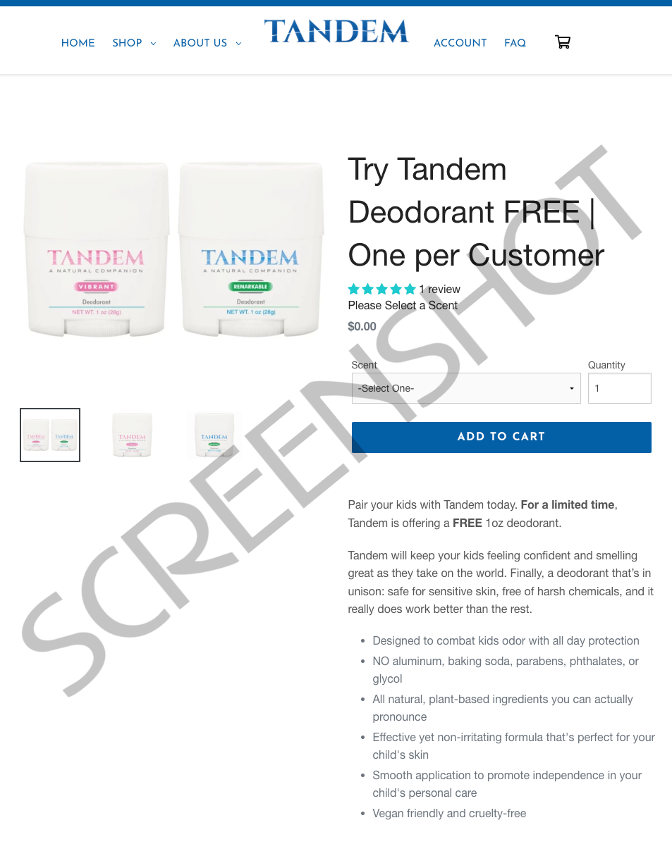 Screenshot of free deodorant offer