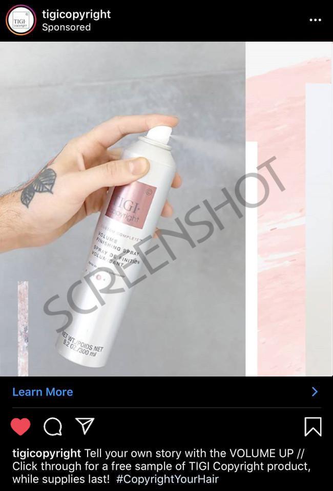 Screenshot of offer for FREE TIGI Copyright Hair Care Product Sample
