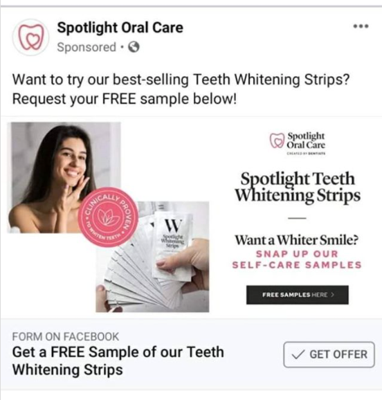 Sponsored ad for free sample
