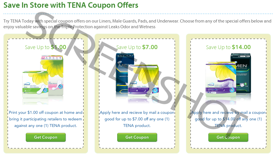 Free TENA Pad & Underwear Products