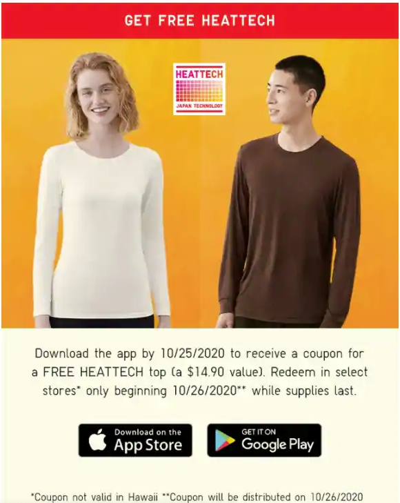 Free HEATTECH Top at UNIQLO Stores (App Required)